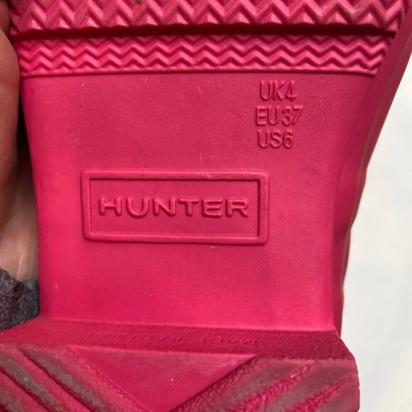 Hunter Boots Pink Waterproof Wellingtons Black & White Knit Cuff EUC Sz 6 - Picture 6 of 11